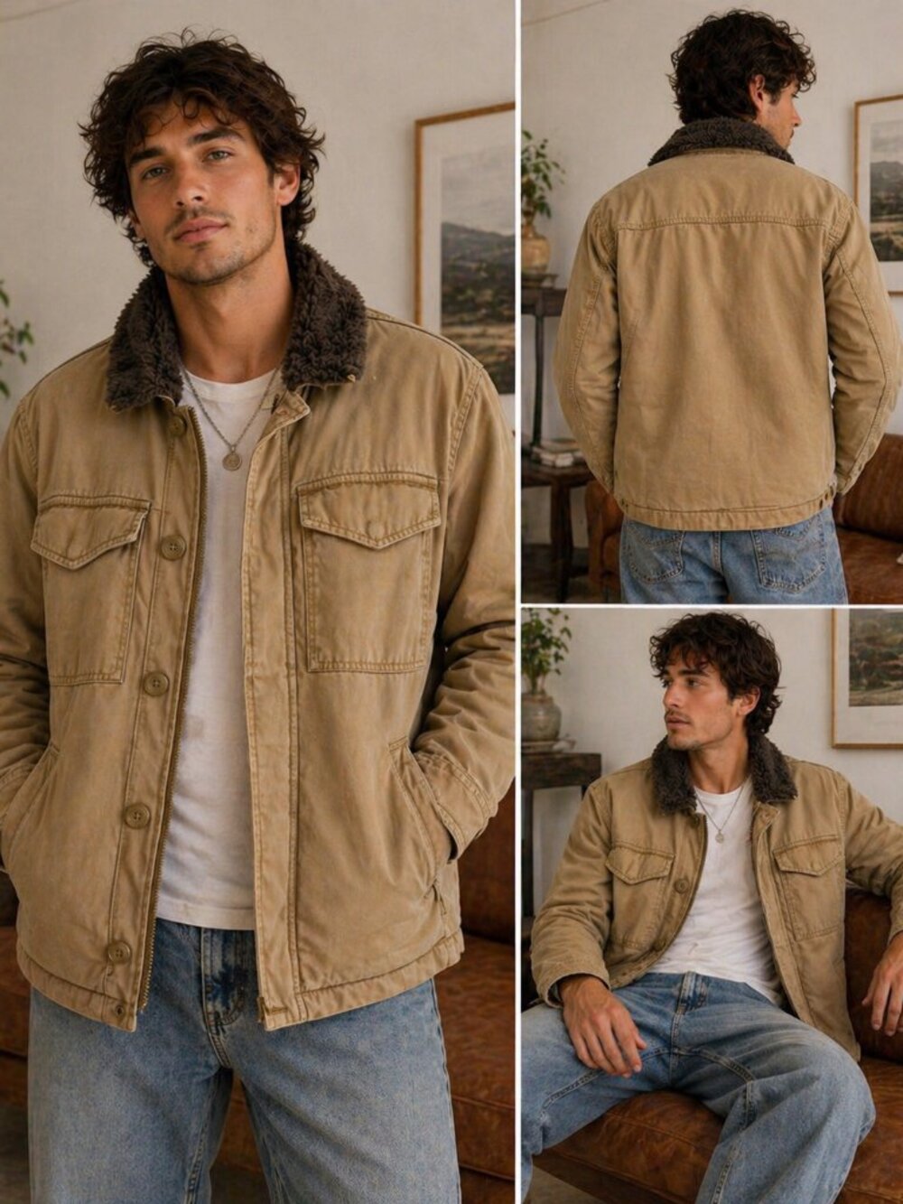 American Eagle Men´s  Tan Chore Field Utility  Cotton Barn Jacket Sz Medium